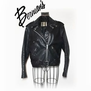 Berman’s Black Leather Moto Jacket Size 16